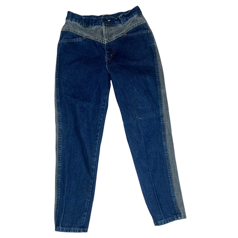 Vintage retro Chic Colorblock Jeans two tone  High Rise tapered leg 11/12 Short